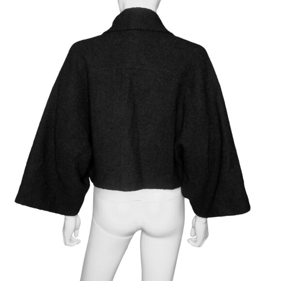 Valentino Roma Black Virgin Wool Blend Textured Blazer Front Tie Womens 50 14 US - Picture 2 of 8